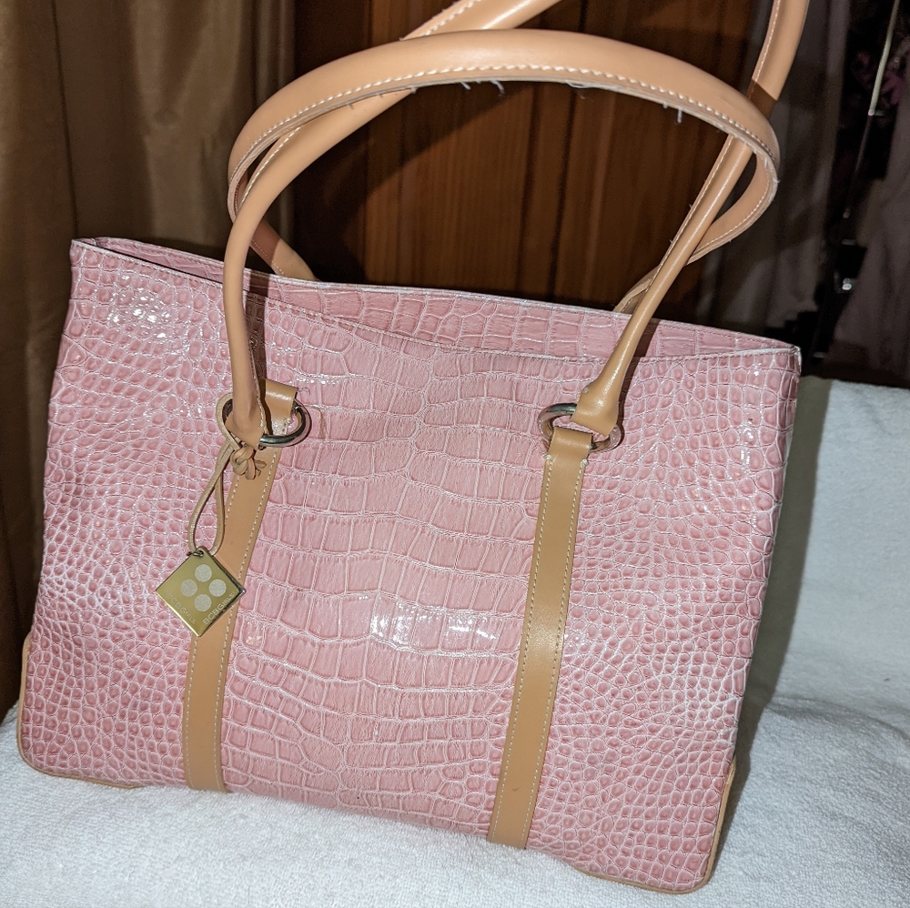 BCBGirls pink faux alligator embossed tote bag.